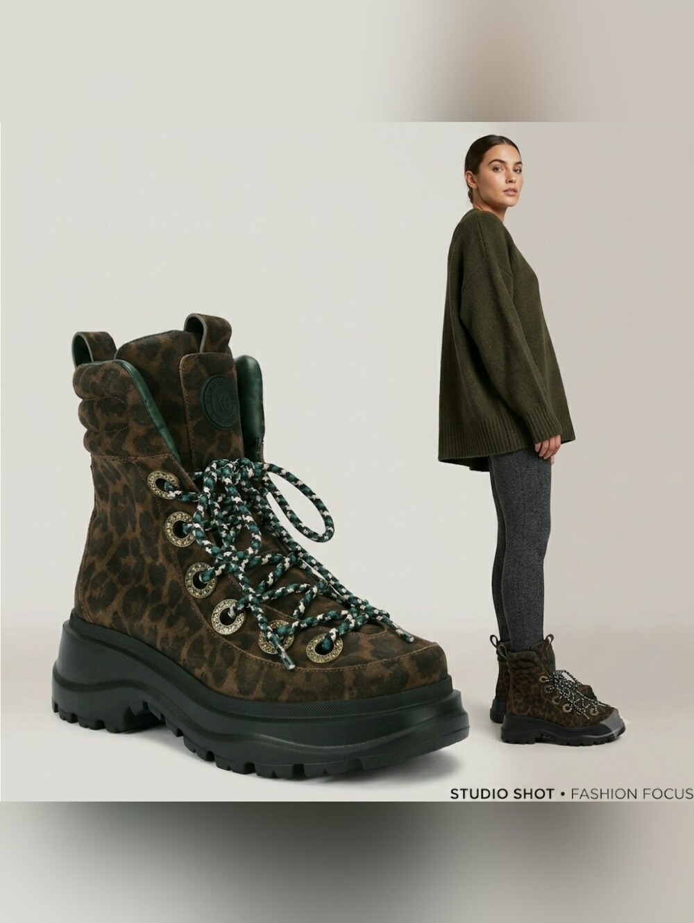 K.G. Kensington Leopard Suede Lugsole Hiker Boot Jewel Bling New Size 11 (42)